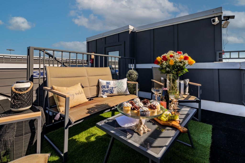 Haute Hideaway rooftop terrace at sunset